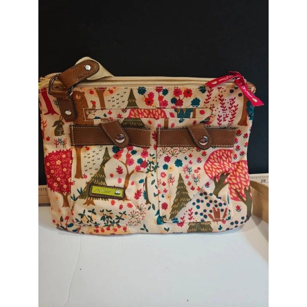 Lily Bloom Karma Bloom Christmas Forest Print Triple Zip Crossbody Bag